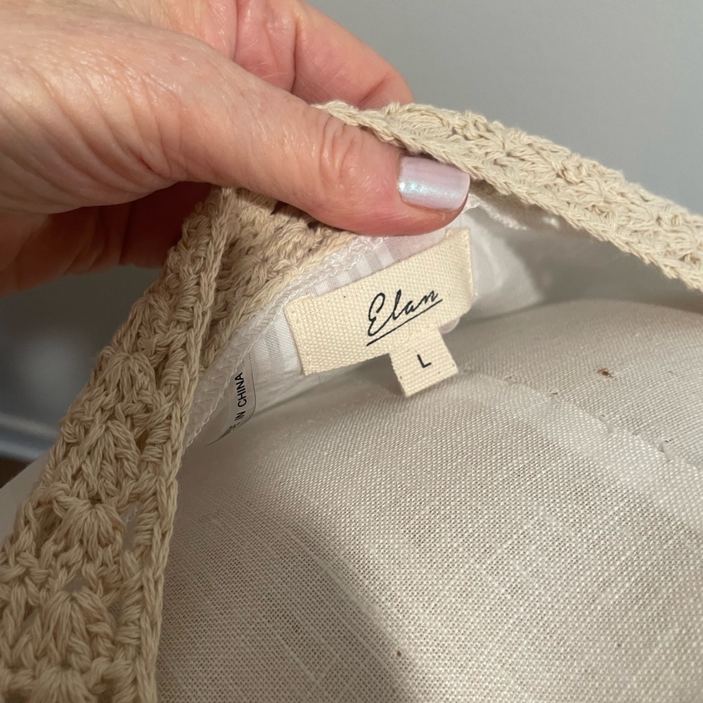 Elan Beige Crochet Blouse with White Sleeves - Picture 6 of 12